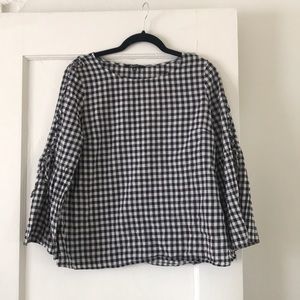Madewell Gingham top with woven bell sleeves